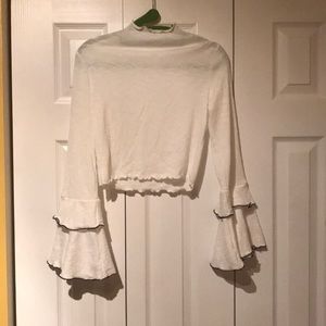 LF strores white cropped shirt with flair sleeves